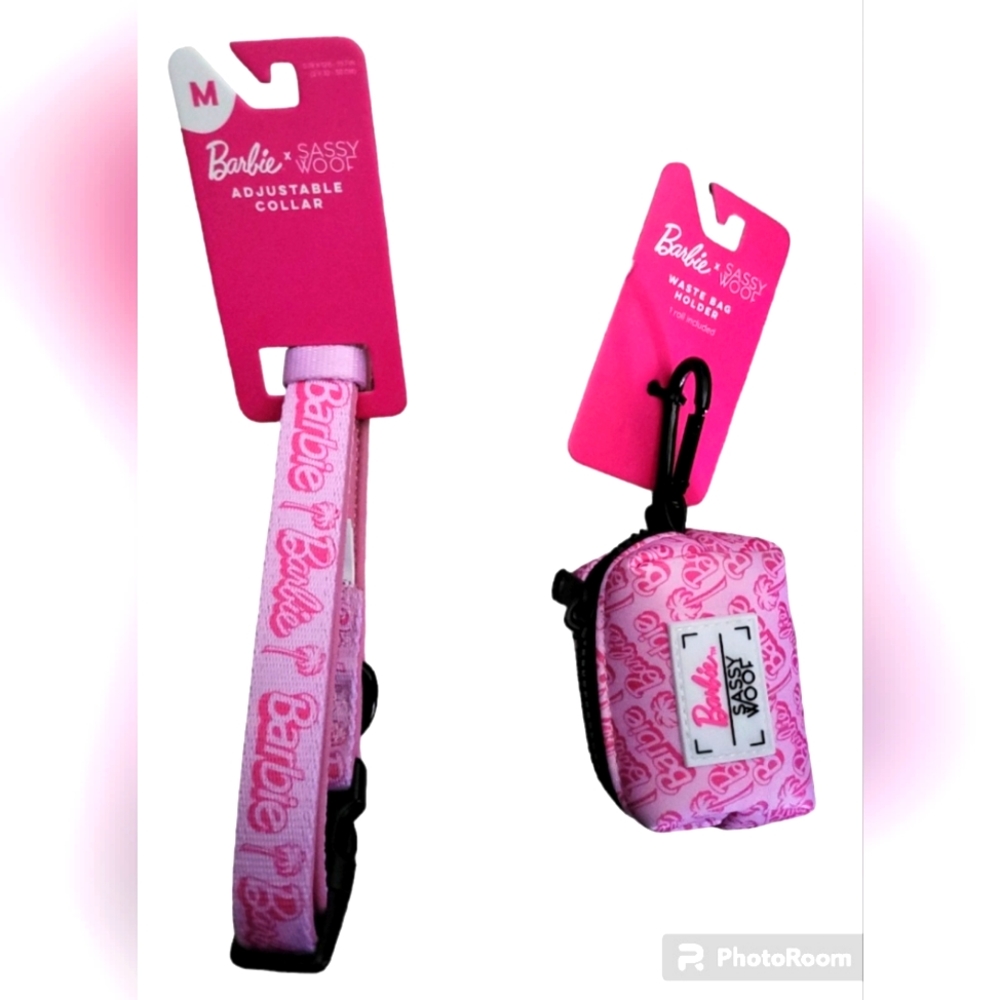 NWT Barbie matching Dog collar and waste bag holder